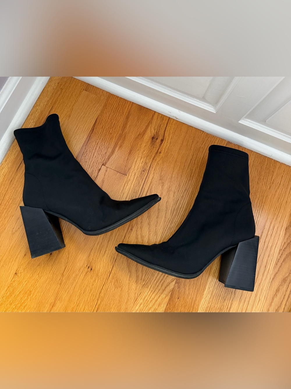 Jeffrey Campbell Black Pointed Sock Boots with Block Heel LA Siren Size 7.5